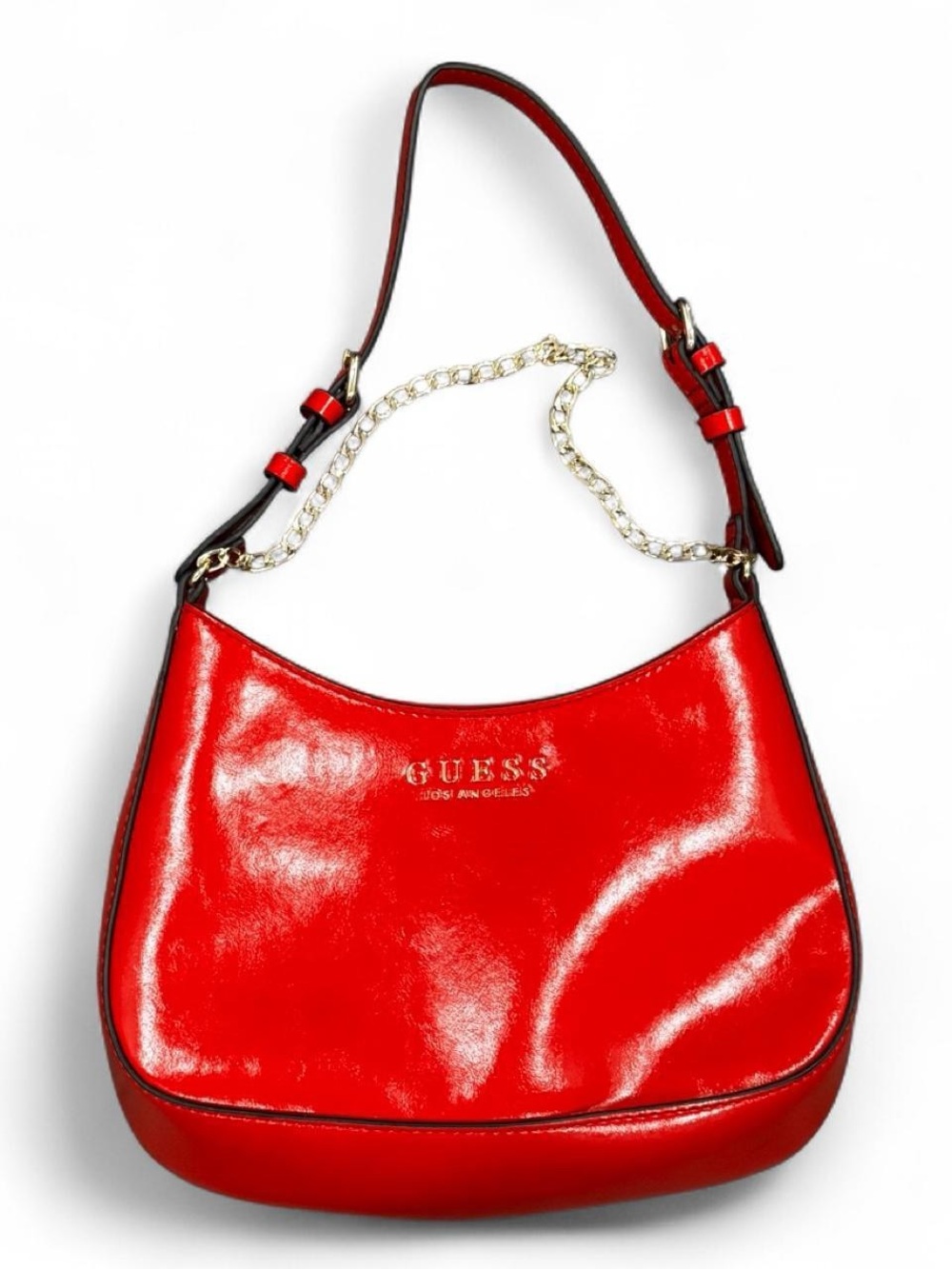 Guess Red Patent Leather Shoulder 
Bag Gold Chain Y2K Mini Purse Hobo